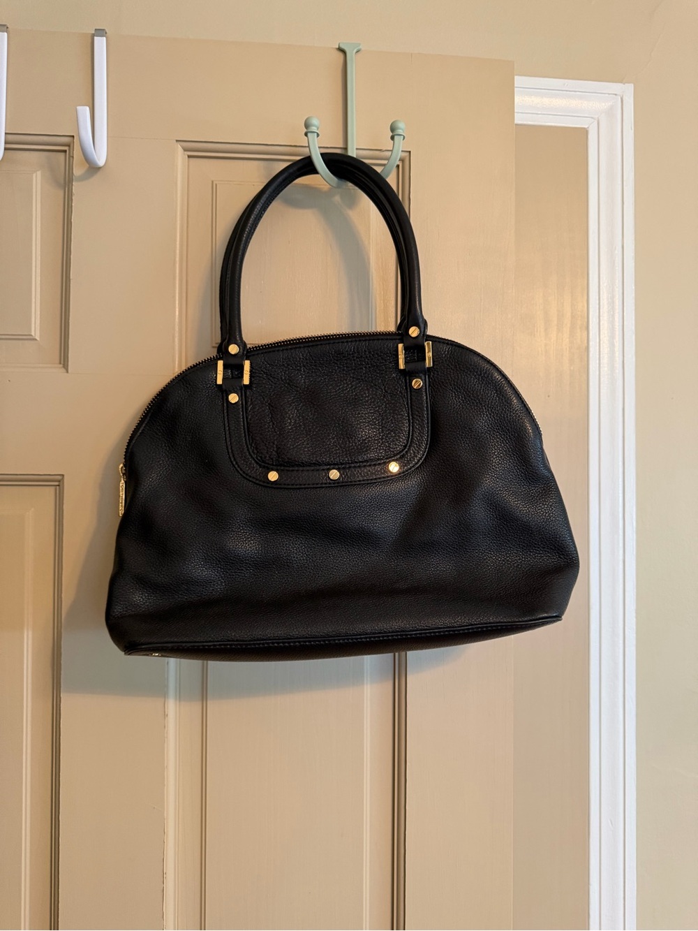 Tory Burch Black Leather Miller Dome Satchel with Gold Logo - Picture 5 of 11